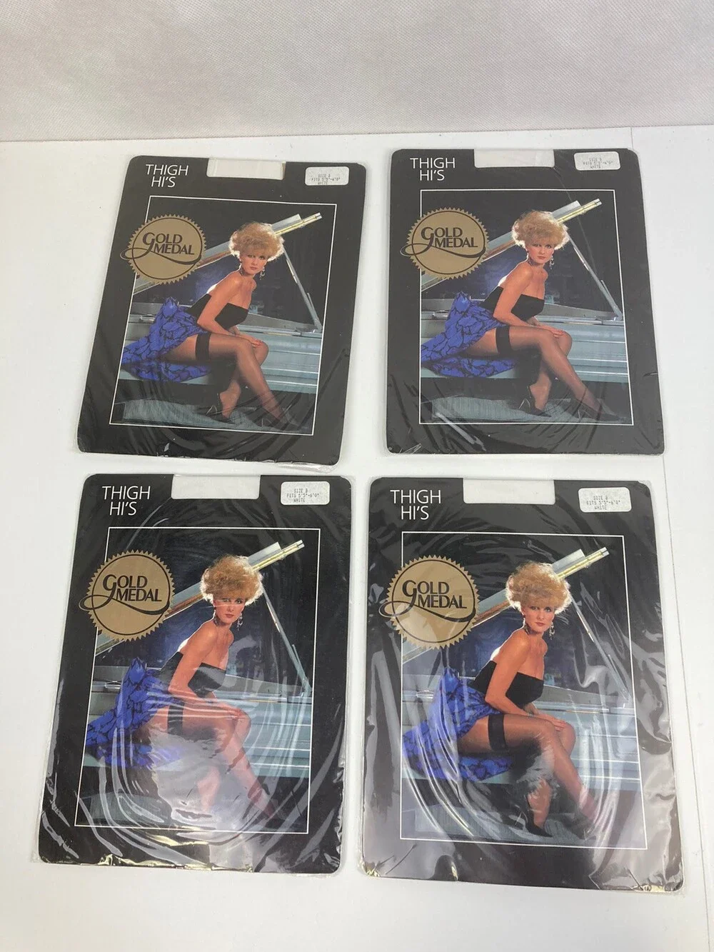 VTG 80s NOS Gold Medal Thigh Hi White Nylon Stocking Pantyhose Sz B - 5'5
